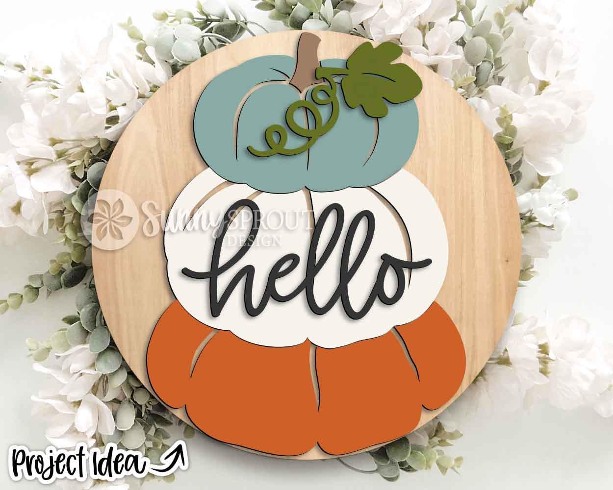 Hello Stacked Pumpkin Sign, Digital Download, SVG Laser Cut File, Cricut, Farmhouse Fall Thanksgiving Door Hanger Design