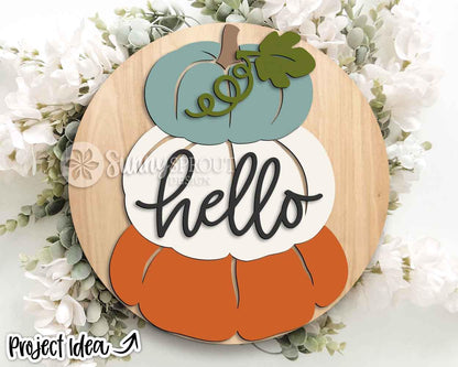 Hello Stacked Pumpkin Sign, Digital Download, SVG Laser Cut File, Cricut, Farmhouse Fall Thanksgiving Door Hanger Design