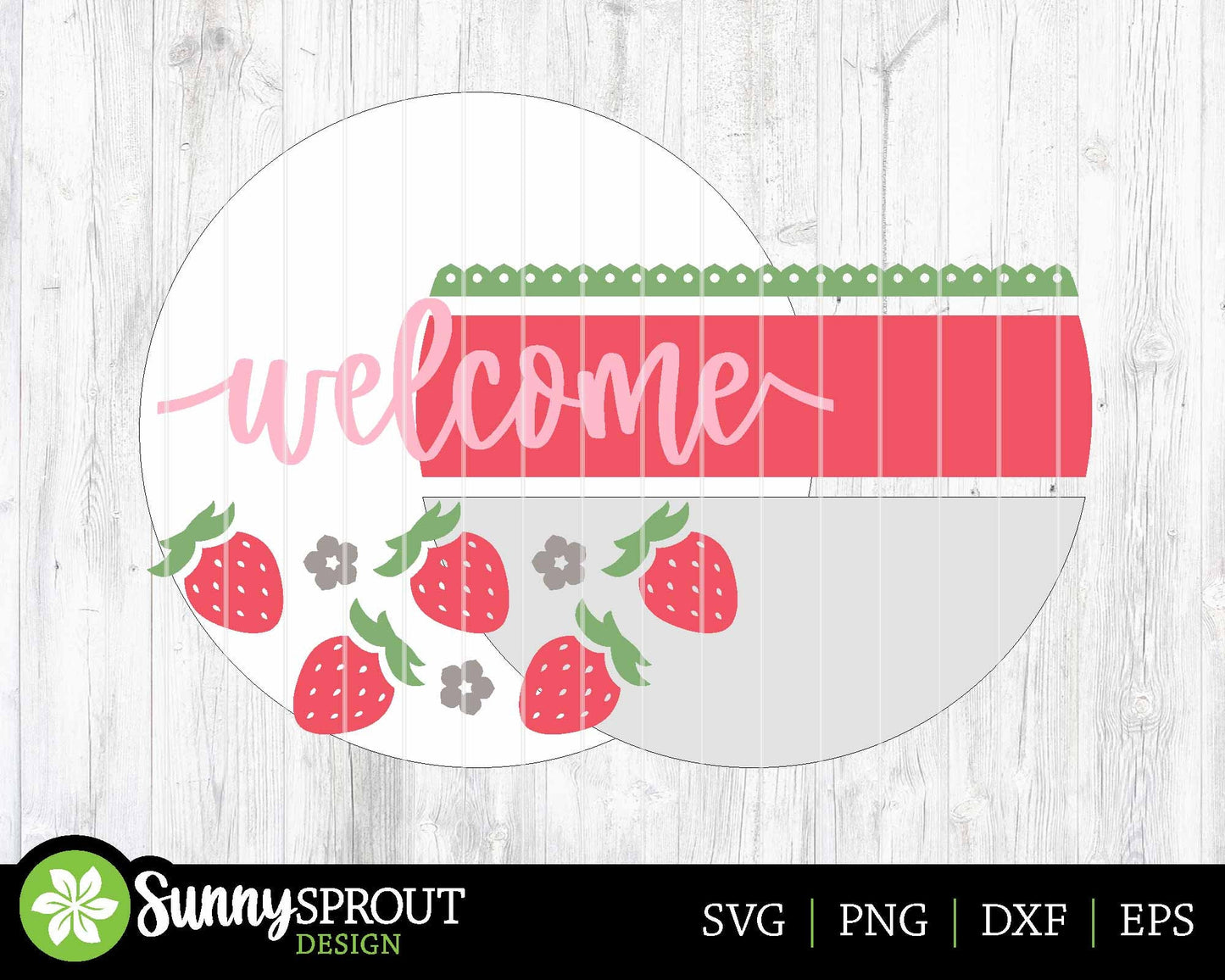 Welcome Strawberry Sign, Digital Download, SVG Laser Cut File, Cricut, Summer Round Door Hanger Design