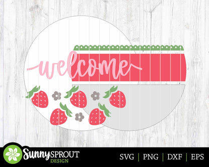 Welcome Strawberry Sign, Digital Download, SVG Laser Cut File, Cricut, Summer Round Door Hanger Design