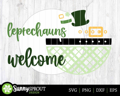 Leprechauns Welcome Sign, Digital Download, SVG Laser Cut File, Cricut, Round Door Hanger Design, St. Patrick's Day Decor