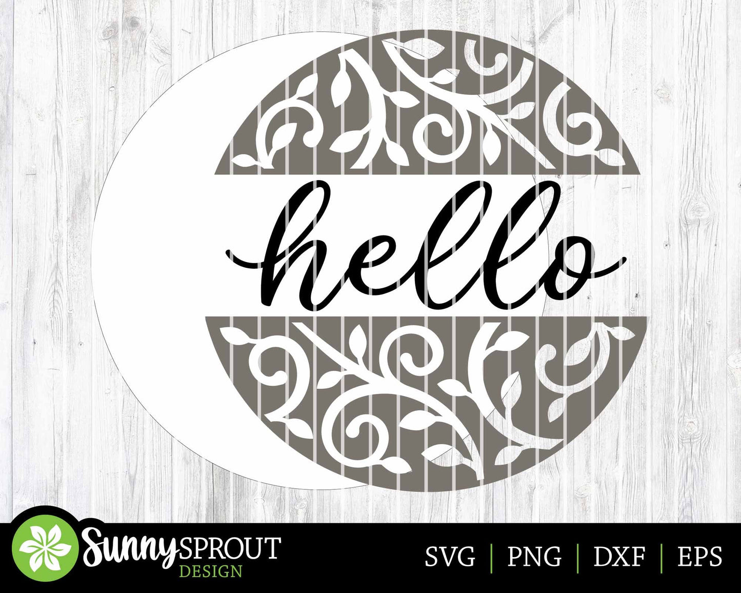 Hello Vine Pattern Sign, Digital Download, SVG Laser Cut File, Cricut, Modern Farmhouse Round Door Hanger Design