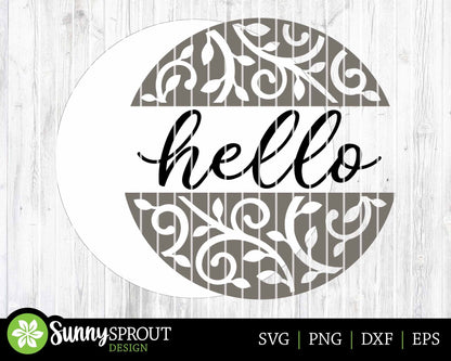 Hello Vine Pattern Sign, Digital Download, SVG Laser Cut File, Cricut, Modern Farmhouse Round Door Hanger Design