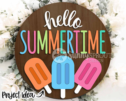 Summer Laser Sign Bundle 4, Round door hanger svg, Glowforge laser file, Cricut, Front door welcome sign, Hello summer svg