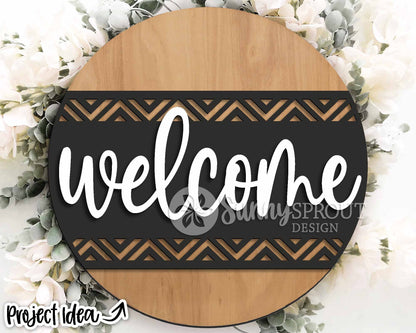 Welcome Geometric Pattern Sign, Digital Download, SVG Laser Cut File, Cricut, Modern Southwest Round Door Hanger Design