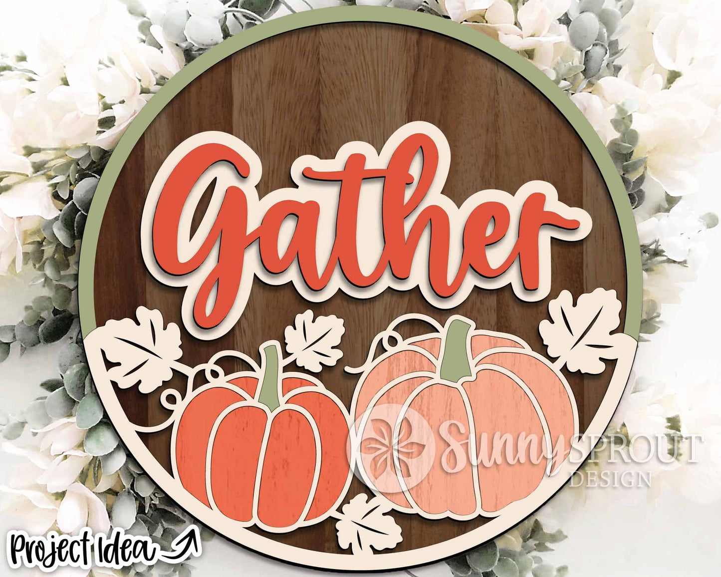 Gather Pumpkin Door Hanger Design, Digital Download, SVG Laser Cut File, Cricut, Round Thanksgiving Fall Door Hanger Design