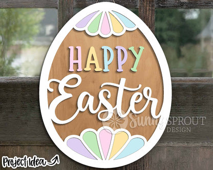 Happy Easter Egg Sign, Digital download, SVG Laser cut file, Cricut, Door hanger wall art design