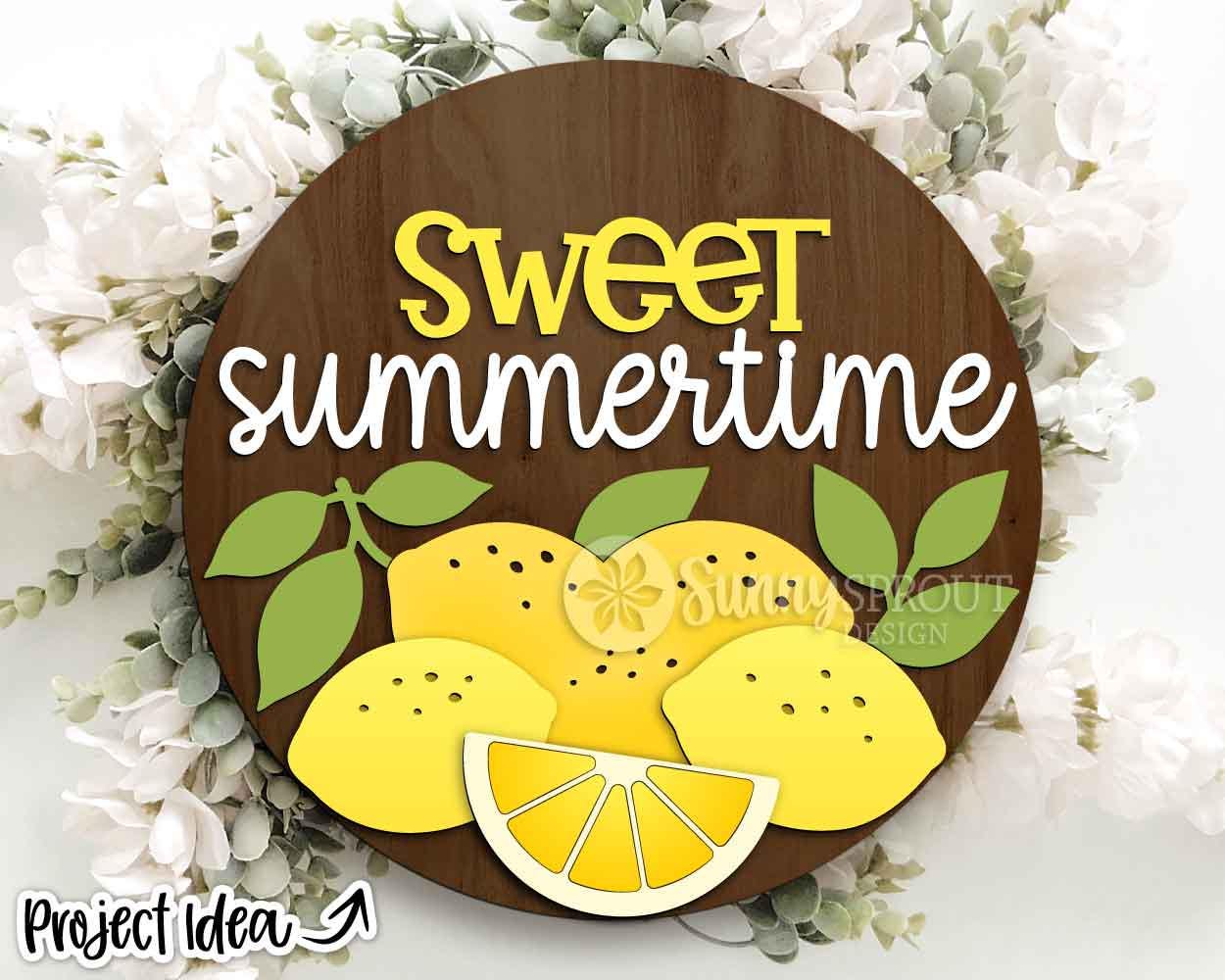 Sweet Summertime Lemons Sign, Digital Download, SVG Laser Cut File, Cricut, Summer Round Door Hanger Design