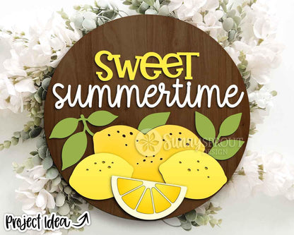Sweet Summertime Lemons Sign, Digital Download, SVG Laser Cut File, Cricut, Summer Round Door Hanger Design