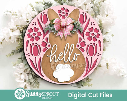 Easter Sign Bundle 7, Round door hanger svg, Glowforge laser file, Cricut cut file, Spring welcome sign svg, Easter bunny