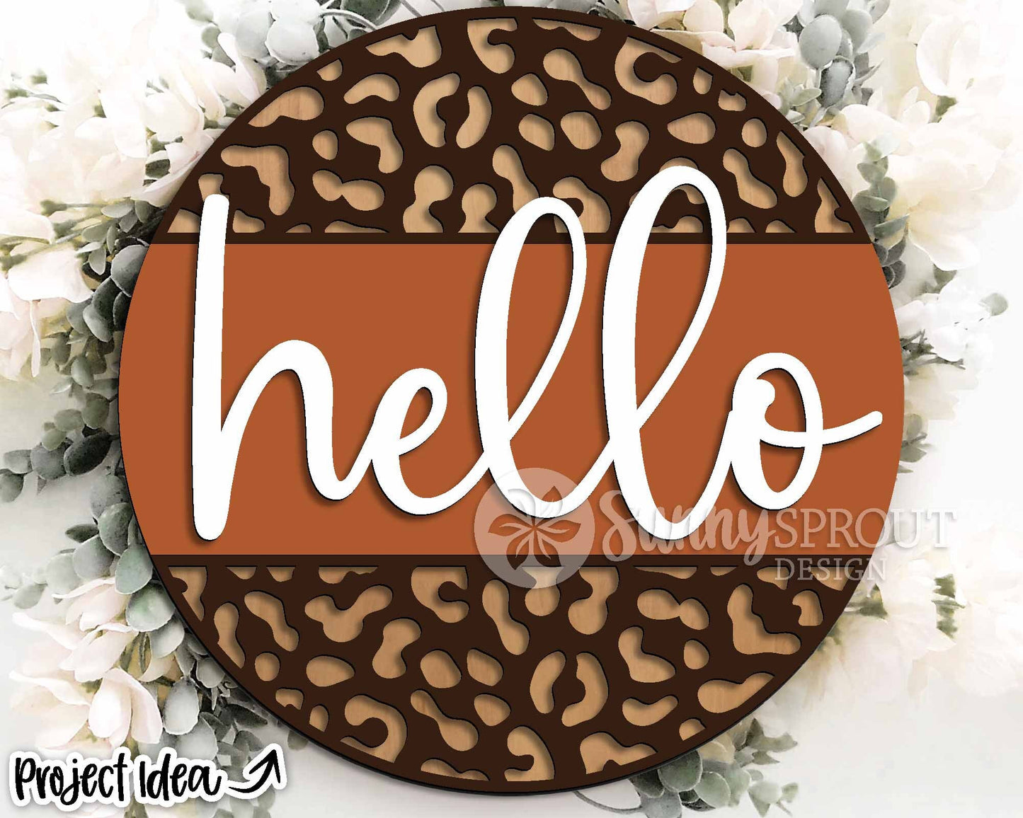 Hello Cheetah Print Sign, Digital Download, SVG Laser Cut File, Cricut, Animal Round Door Hanger Design