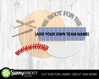 We Root For The Sport Team Bundle, Round door hanger design, SVG laser cut file, Cricut, Personalize customize name sign