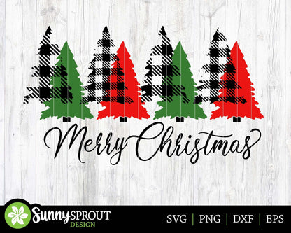 Merry Christmas Buffalo Plaid Trees SVG, Digital Download, Cricut Cut File, Silhouette, Sign, Mug, Shirt Design