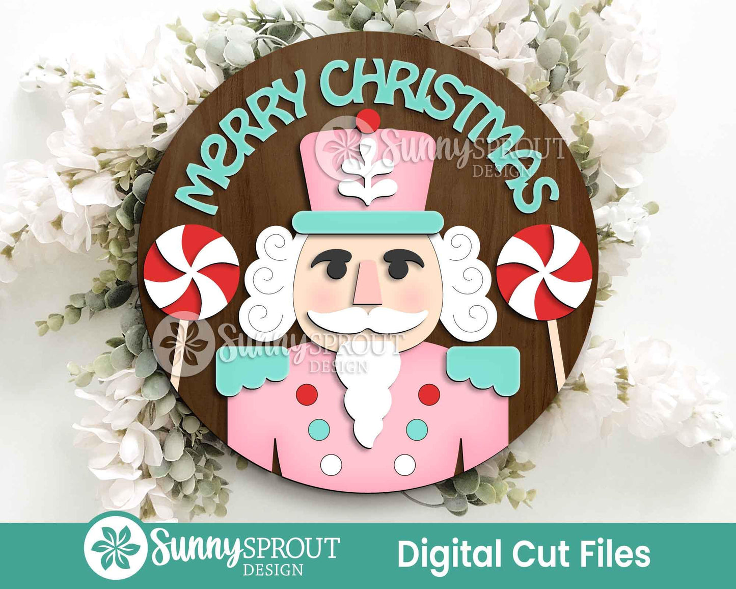 Merry Christmas Nutcracker Sign, Digital Download, SVG Laser Cut File, Cricut, Round Door Hanger Design
