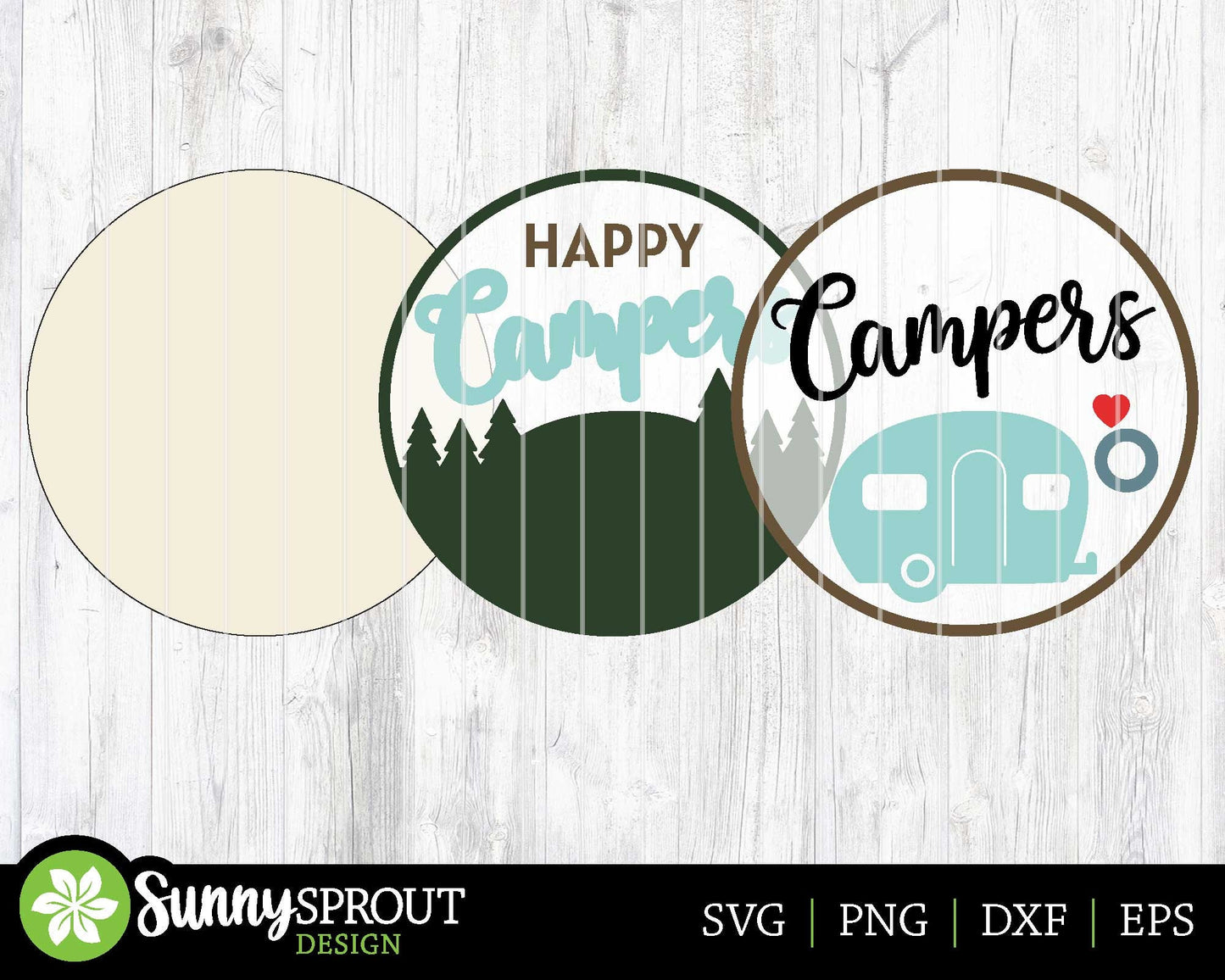 Happy Campers Retro Sign, Digital download, SVG Laser cut file, Cricut, Round door hanger design, Camping cabin decor