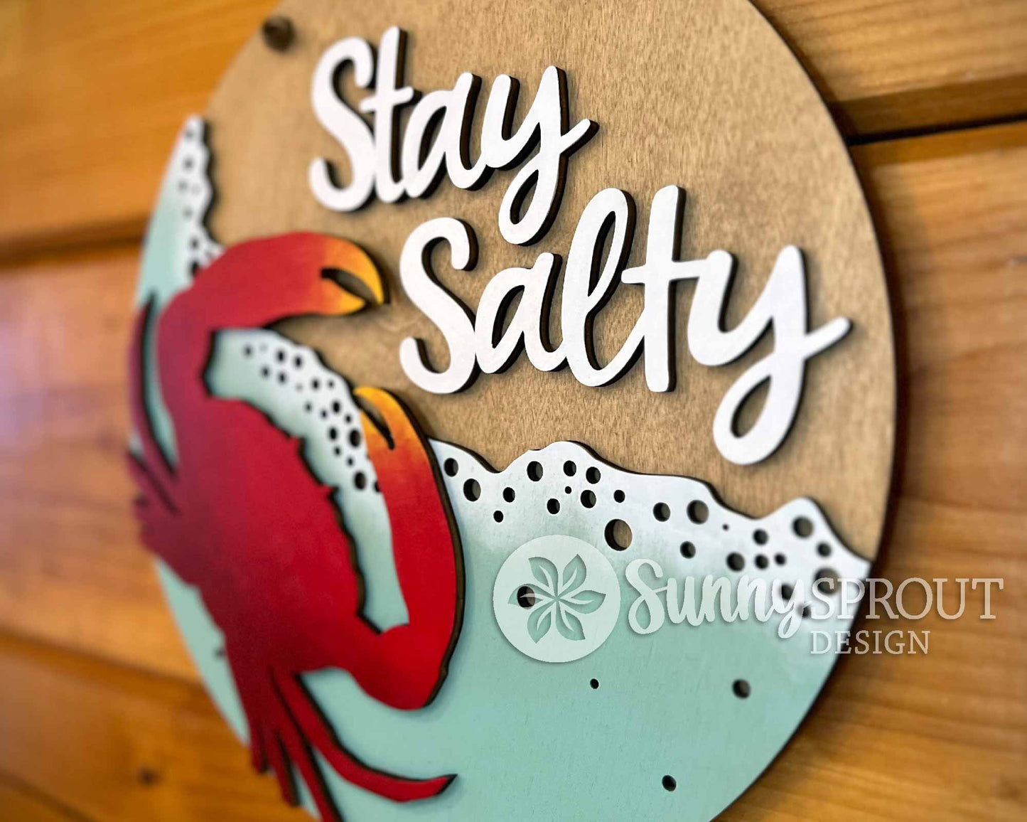 Stay Salty Crab Ocean Sign, Digital download, SVG Laser cut file, Cricut, Round door hanger wall art design, Beach coastal decor