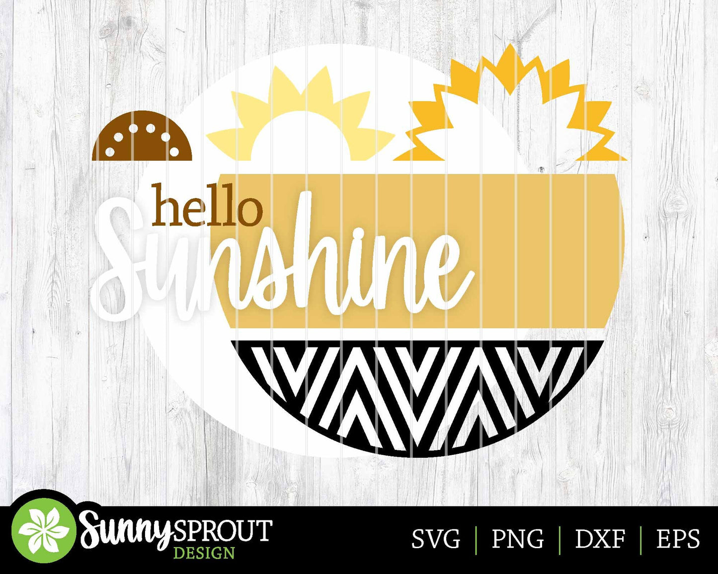 Hello Sunshine Sunflower Geometric Sign, Digital Download, SVG Laser Cut File, Cricut, Summer Round Door Hanger Design