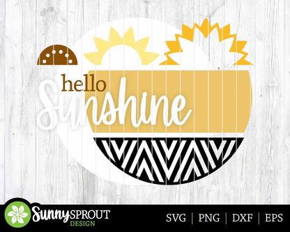 Hello Sunshine Sunflower Geometric Sign, Digital Download, SVG Laser Cut File, Cricut, Summer Round Door Hanger Design