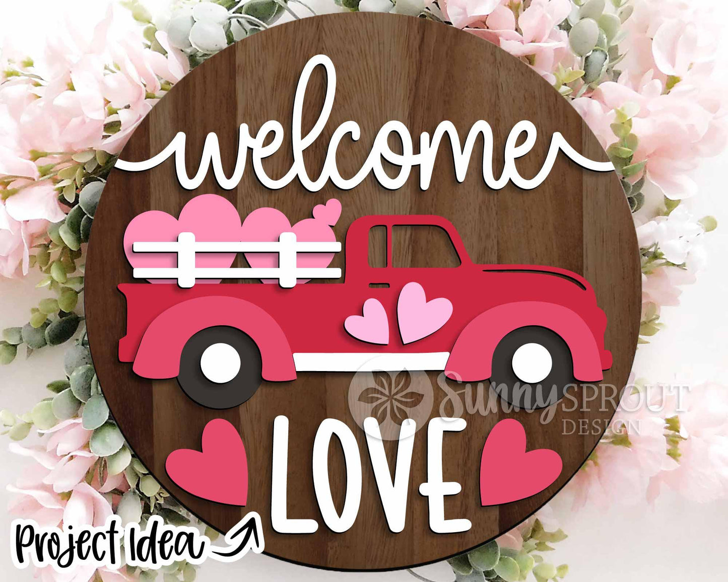Valentine Laser Sign Bundle 5, Round door hanger, Glowforge laser file, Cricut, Heart welcome sign, Valentine's Day decor