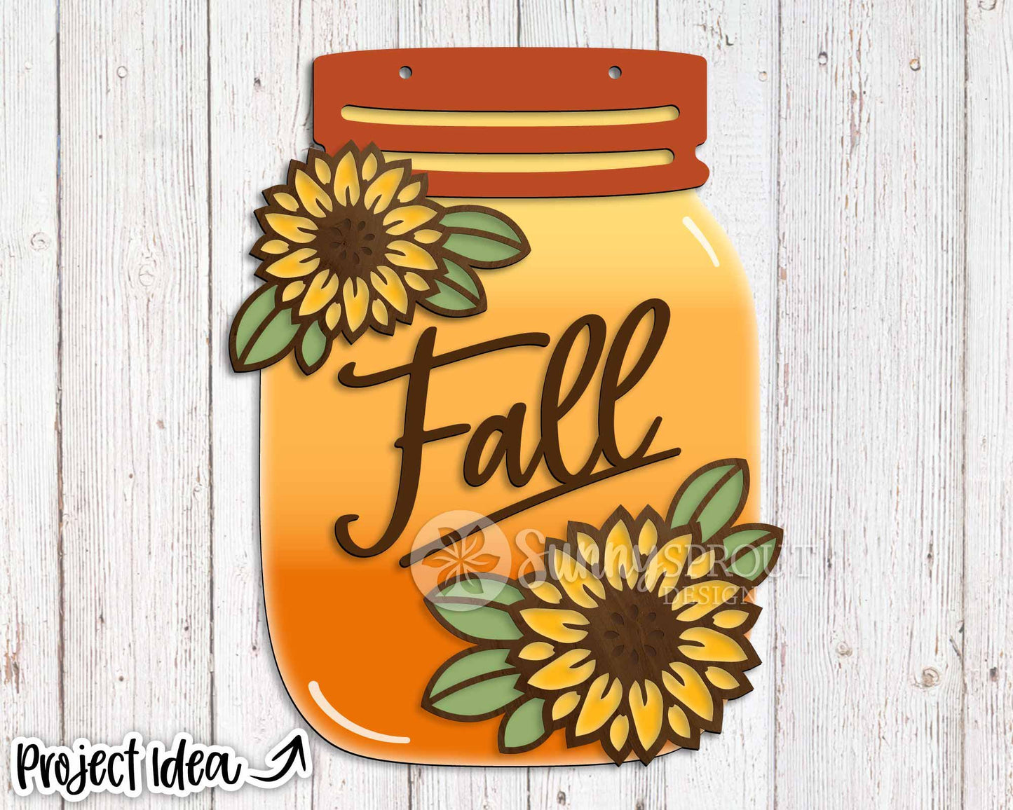 Fall Mason Jar Sunflower Sign, Digital Download, SVG Laser Cut File, Cricut, Farmhouse Door Hanger Design