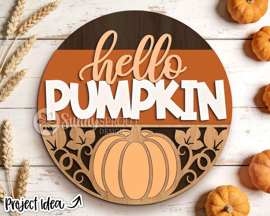 Hello Pumpkin Sign, Digital Download, SVG Laser Cut File, Cricut, Fall Round Door Hanger Design