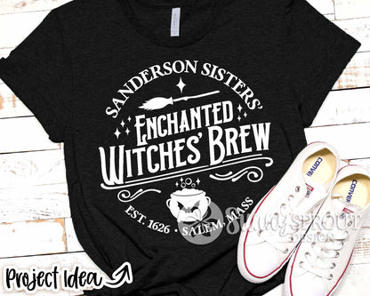 Sanderson Sisters Enchanted Witches Brew SVG, Cricut cut file, Silhouette, Round door sign design, Halloween decor