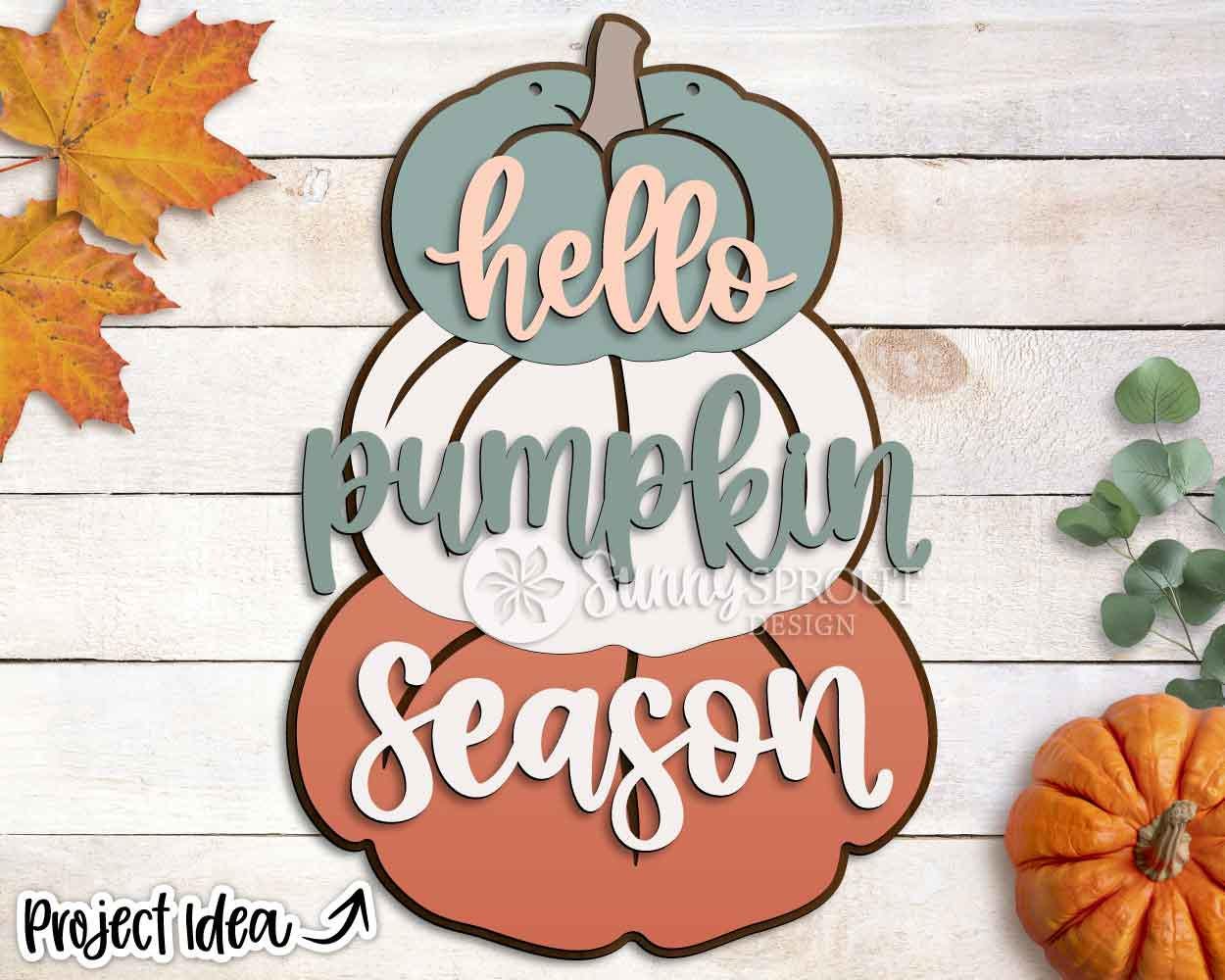 Hello Pumpkin Season Stacked Sign, Digital Download, SVG Laser Cut File, Cricut, Fall Door Hanger Design