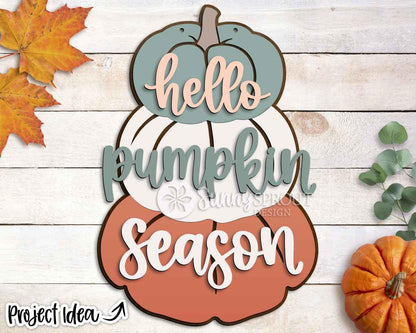 Hello Pumpkin Season Stacked Sign, Digital Download, SVG Laser Cut File, Cricut, Fall Door Hanger Design