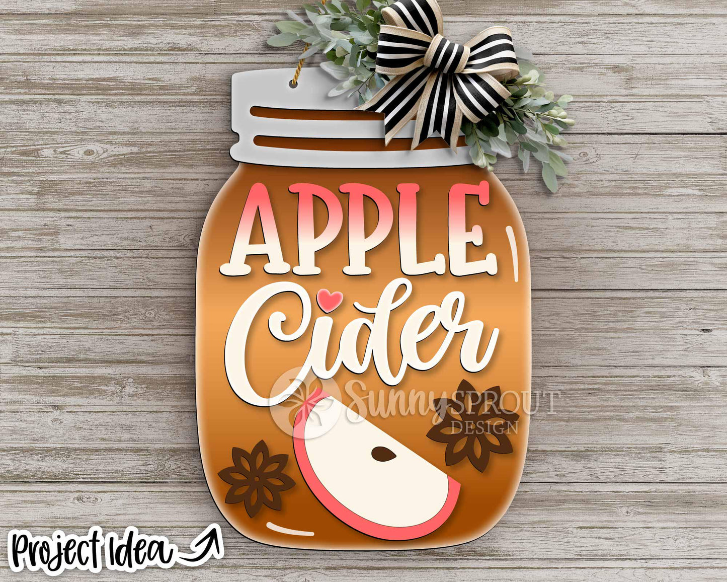 Apple Cider Mason Jar Sign, Digital Download, SVG Laser Cut File, Cricut, Fall Door Hanger Design