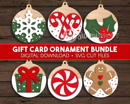 Gift Card Holder Ornament Bundle, Digital download, SVG laser cut file, Cricut, Christmas design