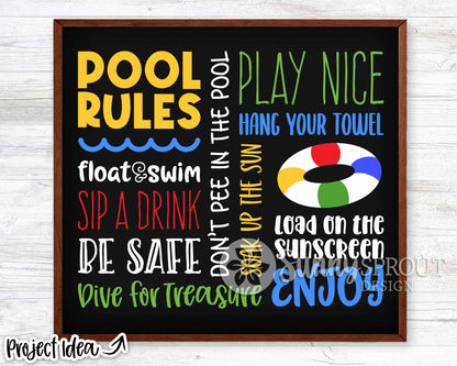 Pool Rules Word Art Sign, Digital Download, Cricut SVG Cut File, Summer Wall Decor Design