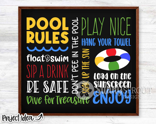 Pool Rules Word Art Sign, Digital Download, Cricut SVG Cut File, Summer Wall Decor Design