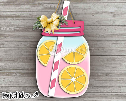 Mason Jar Pink Lemonade with Straw Sign, Digital Download, SVG Laser Cut File, Cricut, Summer Door Hanger Design