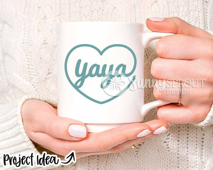 Love Yaya Heart SVG, Digital download, Cricut cut file, Silhouette, Mother's Day grandma design
