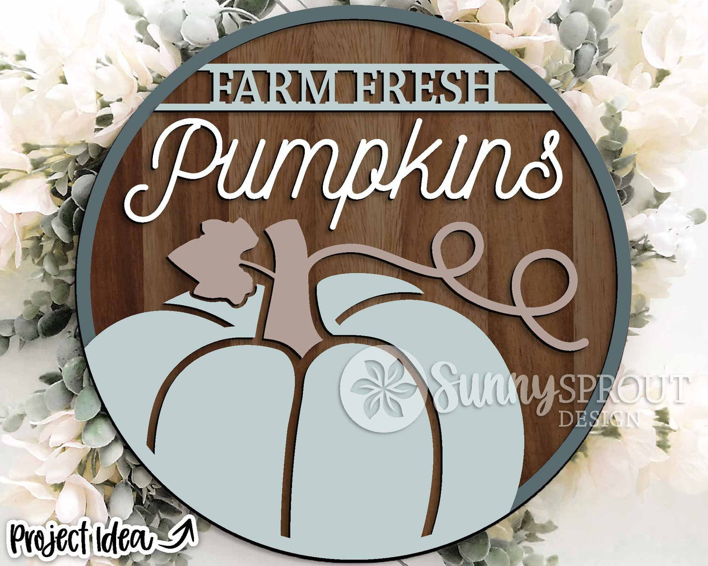 Farm Fresh Pumpkins Sign, Digital Download, SVG Laser Cut File, Cricut, Round Fall Door Hanger Design, Farmhouse Decor