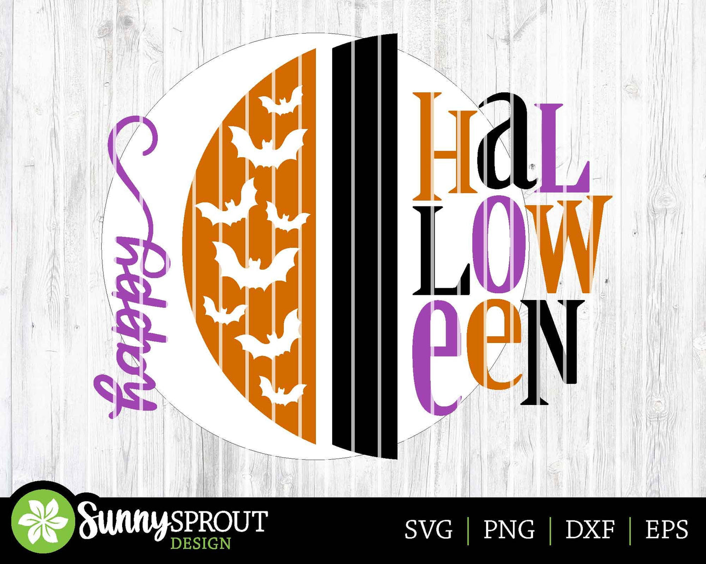 Happy Halloween Vertical Bat Pattern Sign, Digital Download, SVG Laser Cut File, Cricut, Round Fall Door Hanger Design