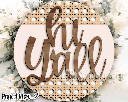 Hi Y'all Rattan Sign, Digital Download, SVG Laser Cut File, Cricut, Modern Farmhouse Round Door Hanger Design