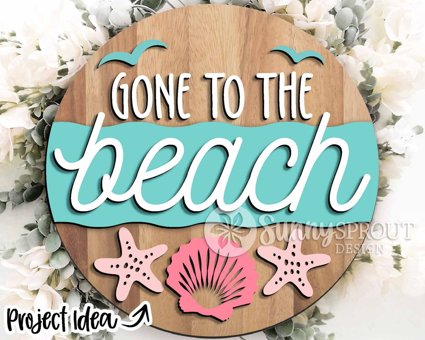 Gone to the Beach Seashell Sign, Digital download, SVG Laser cut file, Cricut, Round door hanger wall art design, Ocean coastal decor