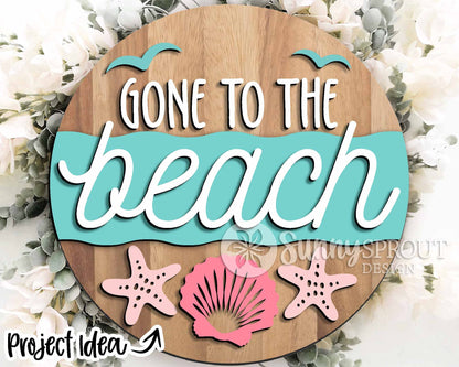 Gone to the Beach Seashell Sign, Digital download, SVG Laser cut file, Cricut, Round door hanger wall art design, Ocean coastal decor