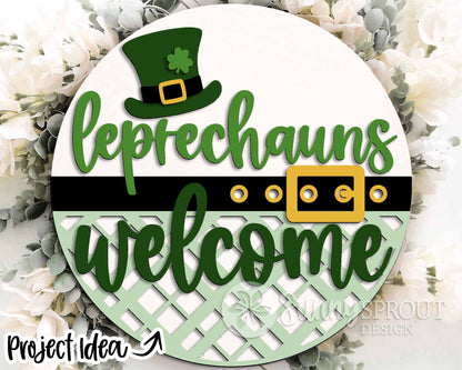 Leprechauns Welcome Sign, Digital Download, SVG Laser Cut File, Cricut, Round Door Hanger Design, St. Patrick's Day Decor