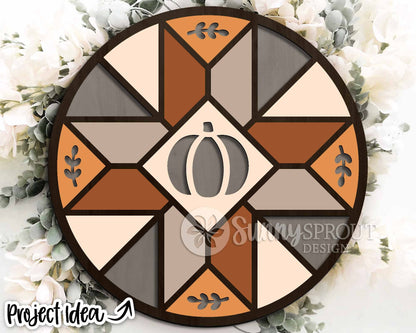 Autumn Barn Quilt Sign, Digital Download, SVG Laser Cut File, Cricut, Round Fall Door Hanger Design, Farmhouse Decor
