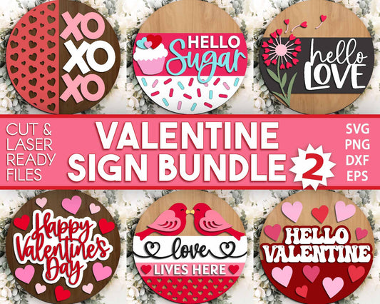 Valentine Laser Sign Bundle 2, Round door hanger, Glowforge laser file, Cricut, Heart welcome sign, Valentine's Day decor