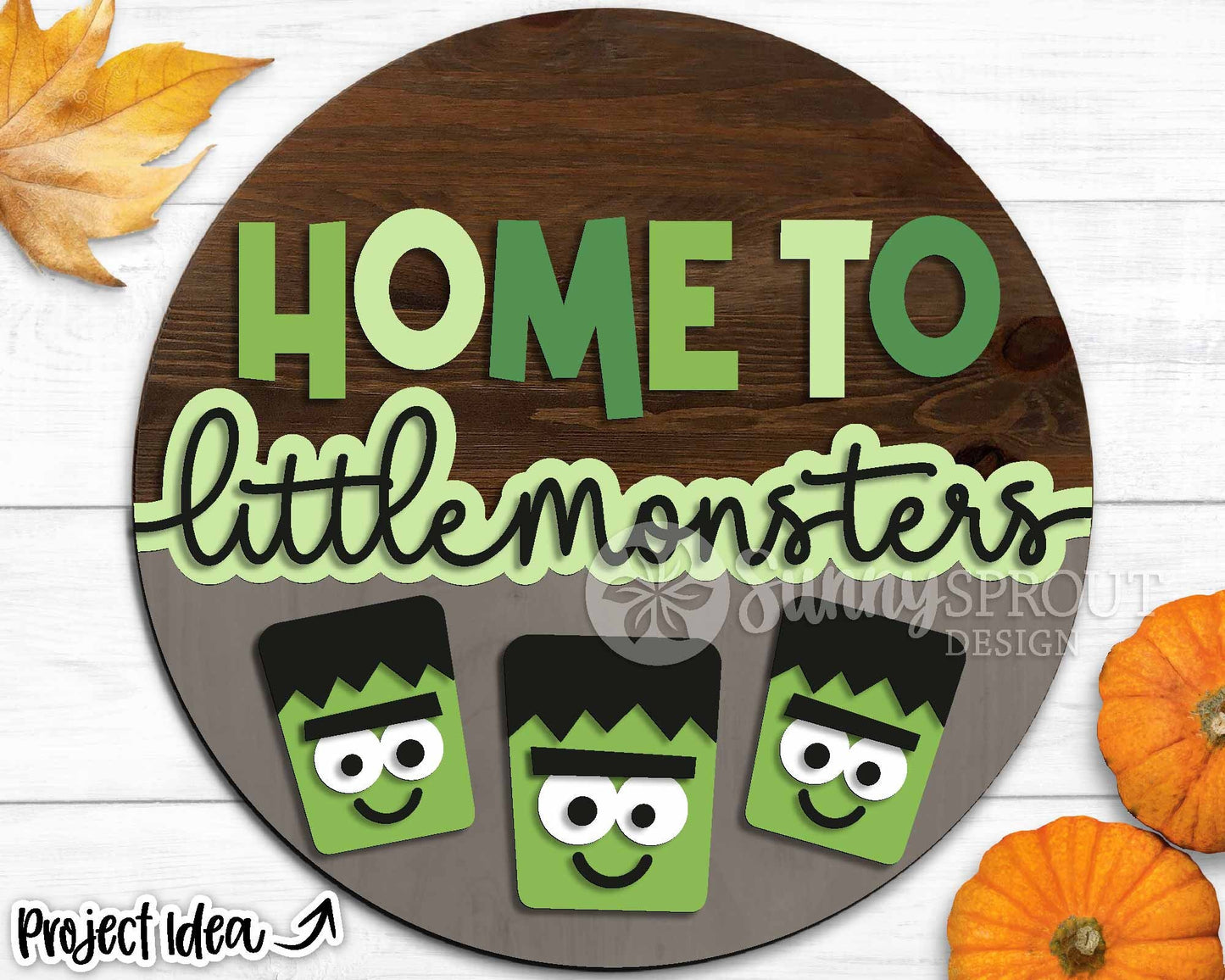 Home to Little Monsters Sign, Digital Download, SVG Laser Cut File, Cricut, Round Cute Kids Halloween Door Hanger Design