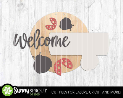 Welcome Ladybugs Sign, Digital Download, SVG Laser Cut File, Cricut, Spring Summer Fall Decor, Round Door Hanger Design