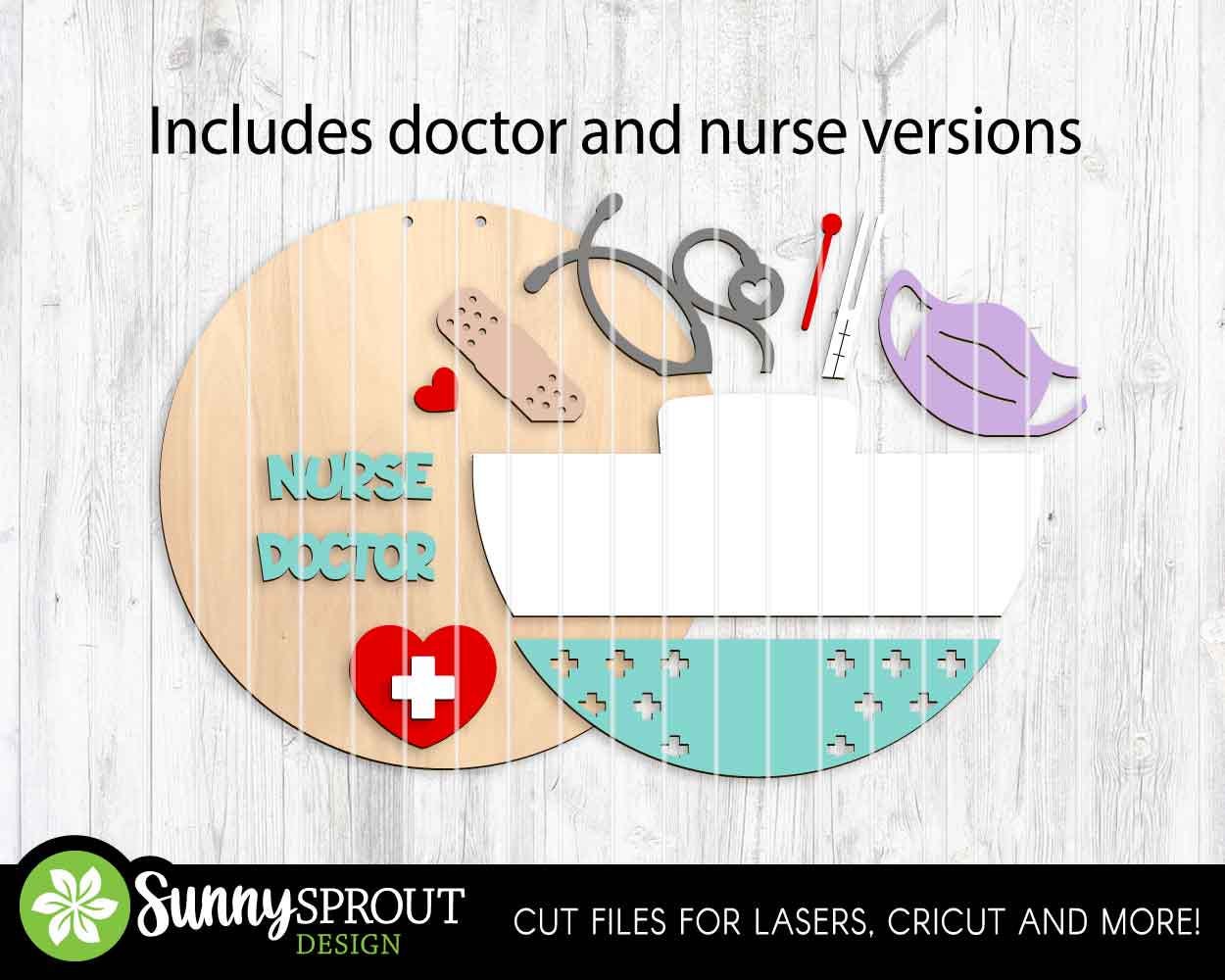 Nurse or Doctor Name Sign, Digital download, SVG Laser cut file, Cricut, Round door hanger design, Personalize nurse office decor