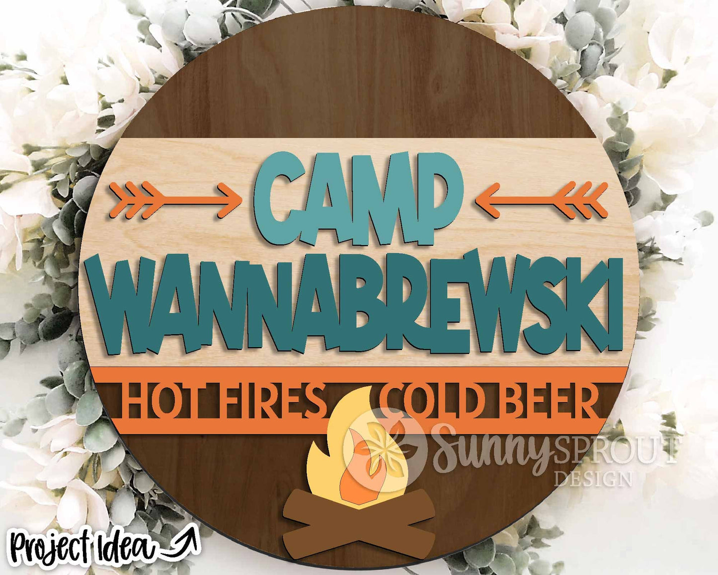 Camp Wannabrewski Campfire Sign, Digital download, SVG Laser cut file, Cricut, Round door hanger design, Funny camping cabin decor