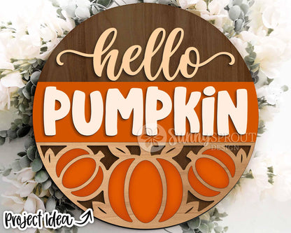 Fall Laser Sign Bundle 7, Round door hanger, Glowforge laser file, Cricut, Autumn welcome sign svg, Hello Fall pumpkin svg
