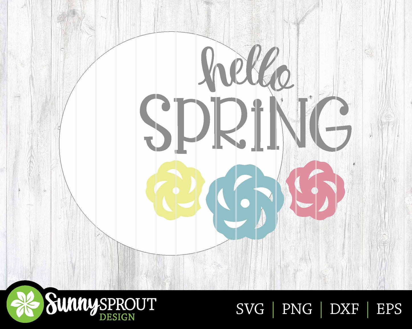 Hello Spring Flowers Sign, Digital download, SVG Laser cut file, Cricut, Round door hanger design