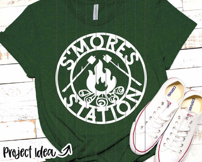Smores Station Campfire Sign, Digital download, SVG Laser cut file, Cricut, Round door hanger design, Camping cabin outdoor decor