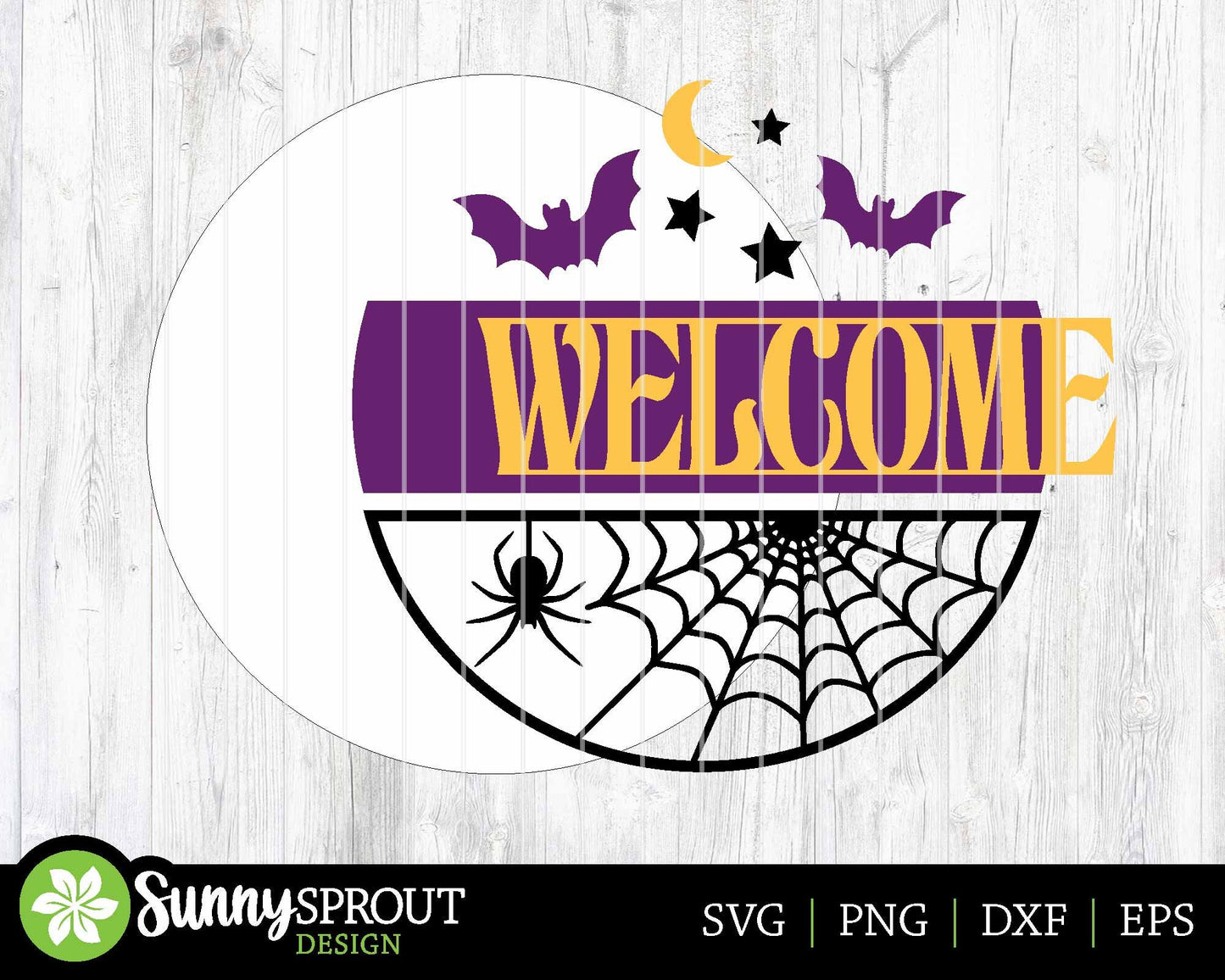 Welcome Spider Web Bats Sign, Digital Download, SVG Laser Cut File, Cricut, Round Halloween Door Hanger Design